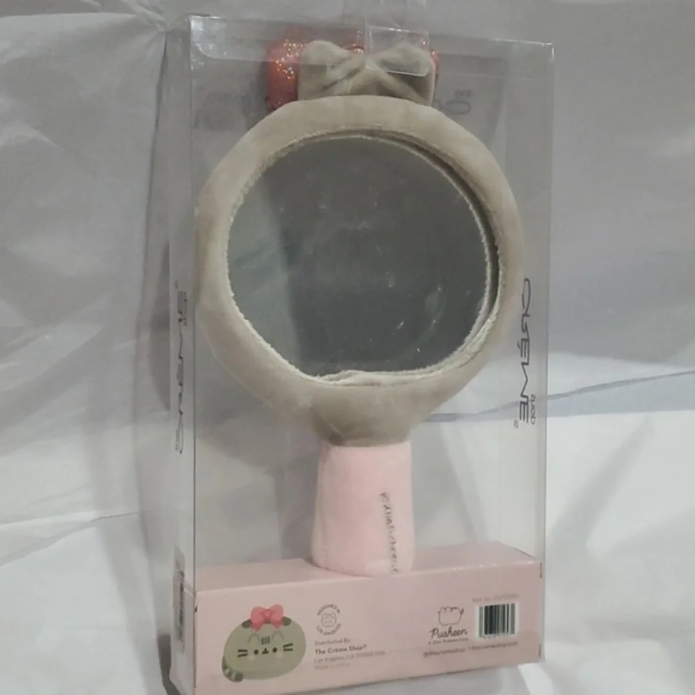 The Creme‎ Shop pusheen gray plush portable pink mirror new